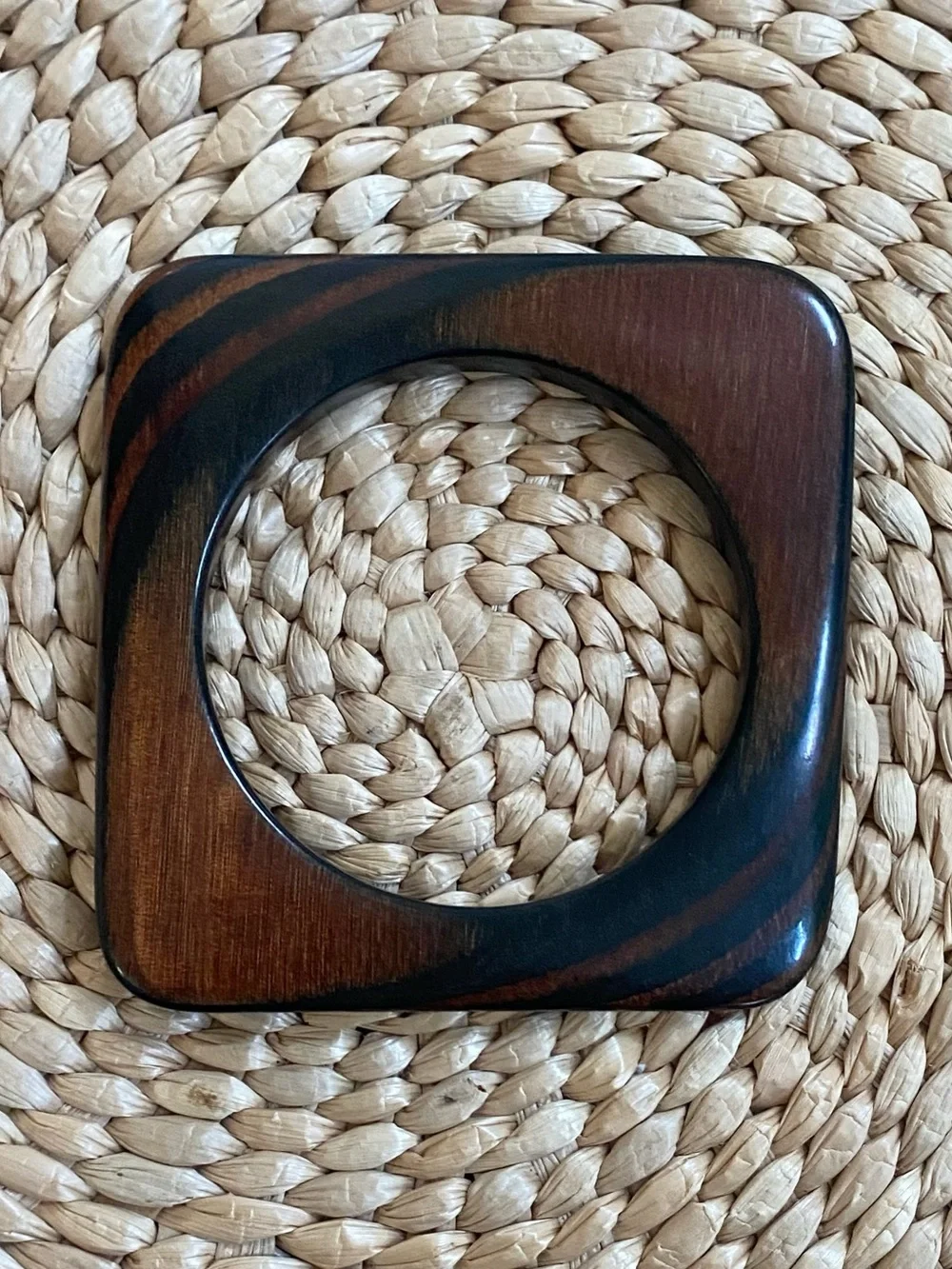 Vtg 70s Two-Tone Square Wooden Bangle Bracelet Chunky Geometric Boho